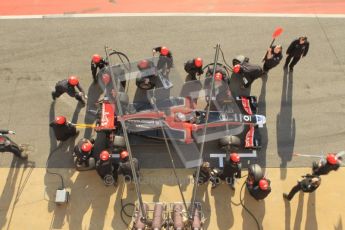 World © Octane Photographic 2011. Monday 21st February 2011 Circuit de Catalunya. Virgin MVR-02 - Jerome d'Ambrosio, pitstop practice. Digital ref : 0011CB1D2845