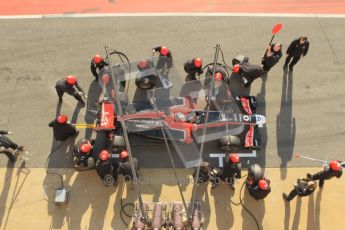 World © Octane Photographic 2011. Monday 21st February 2011 Circuit de Catalunya. Virgin MVR-02 - Jerome d'Ambrosio, pitstop practice. Digital ref : 0011CB1D2846