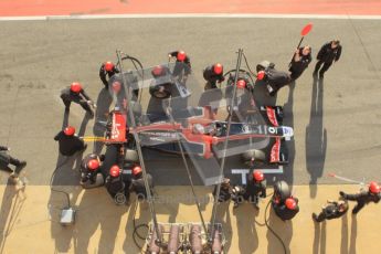 World © Octane Photographic 2011. Monday 21st February 2011 Circuit de Catalunya. Virgin MVR-02 - Jerome d'Ambrosio, pitstop practice. Digital ref : 0011CB1D2847