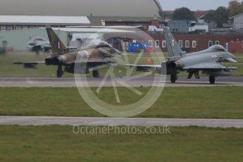 World © Octane Photographic Ltd. October 6th 2015. RAF Coningsby. Eurofighter Typhoon FGR.4 ZK349 "GN-A", 29Sqn, Battle of Britain commemorative scheme and Eurofighter Typhoon FGR.4 ZK320 "BR". Digital Ref :  1454CB1D6662