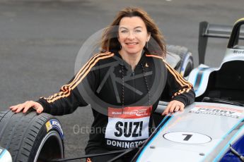 World © Octane Photographic Ltd. 5th February 2016 – Donington Park Racetrack. Suzi Perry launches the 2016 Donington Park Summer Running Festival with a Formula e car. Digital Ref : 1500CB1D0508