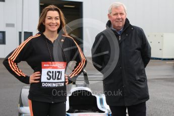 World © Octane Photographic Ltd. 5th February 2016 – Donington Park Racetrack. Suzi Perry and Brendan Foster launch the 2016 Donington Park Summer Running Festival with a Formula e car. Digital Ref : 1500CB7D6192
