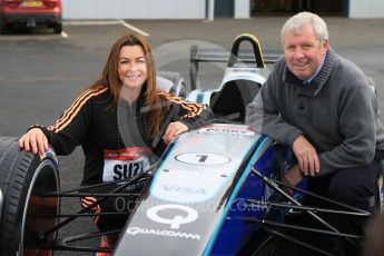 World © Octane Photographic Ltd. 5th February 2016 – Donington Park Racetrack. Suzi Perry and Brendan Foster launch the 2016 Donington Park Summer Running Festival with a Formula e car. Digital Ref : 1500CB7D6232