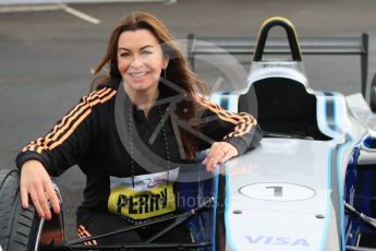World © Octane Photographic Ltd. 5th February 2016 – Donington Park Racetrack. Suzi Perry launches the 2016 Donington Park Summer Running Festival with a Formula e car. Digital Ref : 1500CB7D6251