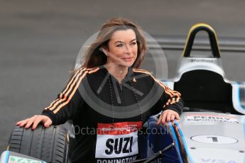 World © Octane Photographic Ltd. 5th February 2016 – Donington Park Racetrack. Suzi Perry launches the 2016 Donington Park Summer Running Festival with a Formula e car. Digital Ref : 1500LB1D6703
