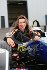 World © Octane Photographic Ltd. 5th February 2016 – Donington Park Racetrack. Suzi Perry launches the 2016 Donington Park Summer Running Festival with a Formula e car. Digital Ref : 1500LB1D6726