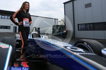 World © Octane Photographic Ltd. 5th February 2016 – Donington Park Racetrack. Suzi Perry launches the 2016 Donington Park Summer Running Festival with a Formula e car. Digital Ref : 1500LB5D6328