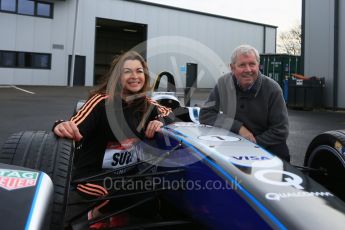 World © Octane Photographic Ltd. 5th February 2016 – Donington Park Racetrack. Suzi Perry and Brendan Foster launch the 2016 Donington Park Summer Running Festival with a Formula e car. Digital Ref : 1500LB5D6372
