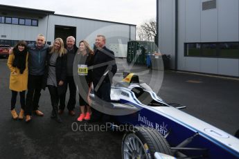 World © Octane Photographic Ltd. 5th February 2016 – Donington Park Racetrack. Suzi Perry and Brendan Foster launch the 2016 Donington Park Summer Running Festival with a Formula e car. Digital Ref : 1500LB5D6401