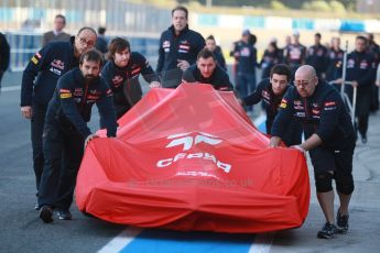 World © Octane Photographic Ltd. 2014 Formula 1 Winter Testing, Circuito de Velocidad, Jerez. Tuesday 27th January 2014. Day 1. Scuderia Toro Rosso STR9 – Launch. Digital Ref: 0880cb1d8918