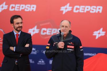 World © Octane Photographic Ltd. 2014 Formula 1 Winter Testing, Circuito de Velocidad, Jerez. Tuesday 27th January 2014. Day 1. Scuderia Toro Rosso STR9 – Launch. Franz Tost and Cepsa. Digital Ref: 0880lw1d9398