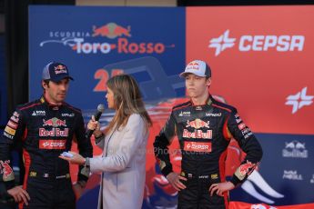 World © Octane Photographic Ltd. 2014 Formula 1 Winter Testing, Circuito de Velocidad, Jerez. Tuesday 27th January 2014. Day 1. Scuderia Toro Rosso STR9 – Launch. Jean-Eric Vergne and Daniil Kvyat. Digital Ref: 0880lw1d9421