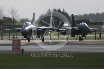 World © Octane Photographic Ltd. RAF Lakenheath operations 16th November 2015, USAF (United States Air Force) 48th Fighter Wing “Statue of Liberty Wing” 494 Fighter Squadron “Panthers”, McDonnell Douglas F-15E Strike Eagle LN 91-604 and LN 01-2004. Digital Ref : 1469CB1D3494