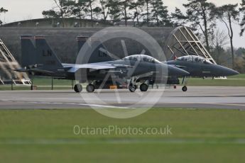 World © Octane Photographic Ltd. RAF Lakenheath operations 16th November 2015, USAF (United States Air Force) 48th Fighter Wing “Statue of Liberty Wing” 494 Fighter Squadron “Panthers”, McDonnell Douglas F-15E Strike Eagle LN 00-3001and LN 98-132. Digital Ref : 1469CB1D3757