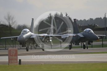 World © Octane Photographic Ltd. RAF Lakenheath operations 16th November 2015, USAF (United States Air Force) 48th Fighter Wing “Statue of Liberty Wing” 494 Fighter Squadron “Panthers”, McDonnell Douglas F-15E Strike Eagle LN 91-604 and LN 01-2004. Digital Ref : 1469CB7D0381