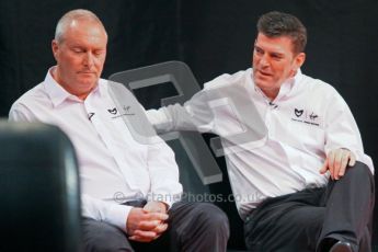 2011 Marussia Virgin Racing MVR-02 launch, BBC Centre, London. 7th February 2011. John Booth and Graeme Lowdon. Digital ref : 0013CB5D8108