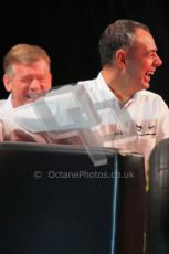 2011 Marussia Virgin Racing MVR-02 launch, BBC Centre, London. 7th February 2011. Nick Wirth and Andy Webb. Digital ref : 0013CB5D8140