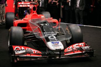 2011 Marussia Virgin Racing MVR-02 launch, BBC Centre, London. 7th February 2011. Digital ref : 0013CB5D8327