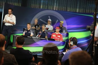 World © Octane Photographic Ltd. F1 Austrian GP FIA Drivers’ Press Conference, Red Bull Ring, Spielberg, Austria. Thursday 30th June 2016. Haas F1 Team - Esteban Gutierrez, Scuderia Toro Rosso – Daniil Kvyat, Renault Sport F1 Team - Kevin Magnussen, Sauber F1 Team – Felipe Nasr, Scuderia Ferrari – Kimi Raikkonen and Red Bull Racing – Daniel Ricciardo. Digital Ref :1596LB1D4936