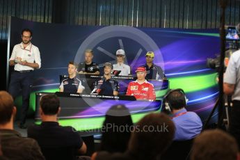 World © Octane Photographic Ltd. F1 Austrian GP FIA Drivers’ Press Conference, Red Bull Ring, Spielberg, Austria. Thursday 30th June 2016. Haas F1 Team - Esteban Gutierrez, Scuderia Toro Rosso – Daniil Kvyat, Renault Sport F1 Team - Kevin Magnussen, Sauber F1 Team – Felipe Nasr, Scuderia Ferrari – Kimi Raikkonen and Red Bull Racing – Daniel Ricciardo. Digital Ref :1596LB1D4942