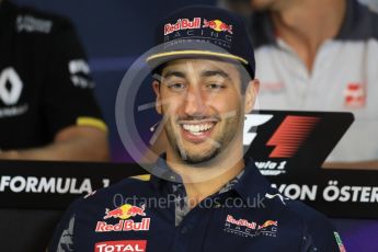 World © Octane Photographic Ltd. F1 Austrian GP FIA Drivers’ Press Conference, Red Bull Ring, Spielberg, Austria. Thursday 30th June 2016. Red Bull Racing – Daniel Ricciardo . Digital Ref :1596LB1D4953