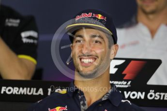 World © Octane Photographic Ltd. F1 Austrian GP FIA Drivers’ Press Conference, Red Bull Ring, Spielberg, Austria. Thursday 30th June 2016. Red Bull Racing – Daniel Ricciardo . Digital Ref :1596LB1D5235