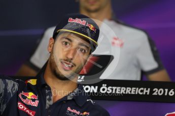 World © Octane Photographic Ltd. F1 Austrian GP FIA Drivers’ Press Conference, Red Bull Ring, Spielberg, Austria. Thursday 30th June 2016. Red Bull Racing – Daniel Ricciardo . Digital Ref :1596LB1D5281