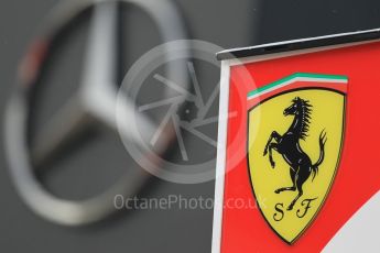 World © Octane Photographic Ltd. Mercedes logo with – Ferrari logo. Thursday 30th June 2016, F1 Austrian GP Paddock, Red Bull Ring, Spielberg, Austria. Digital Ref : 1594CB1D1401