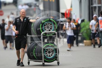 World © Octane Photographic Ltd. Mercedes AMG Petronas - Intermediate tyres. Thursday 30th June 2016, F1 Austrian GP Paddock, Red Bull Ring, Spielberg, Austria. Digital Ref :1594CB1D1693