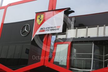 World © Octane Photographic Ltd. Scuderia Ferrari logo. Thursday 30th June 2016, F1 Austrian GP Paddock, Red Bull Ring, Spielberg, Austria. Digital Ref : 1594CB5D2376