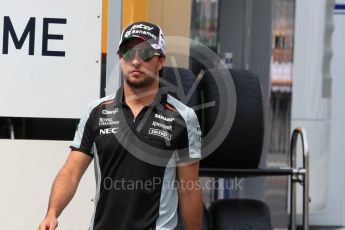 World © Octane Photographic Ltd. Sahara Force India VJM09 - Sergio Perez. Thursday 30th June 2016, F1 Austrian GP Paddock, Red Bull Ring, Spielberg, Austria. Digital Ref : 1594LB1D0239