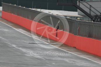 World © Octane Photographic Ltd. Wooden beam on track from the start line overhead gantry. Tuesday 12th July 2016, F1 In-season testing, Silverstone UK. Digital Ref : 1618LB1D7850