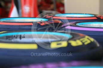 World © Octane Photographic Ltd. Mercedes AMG Petronas wheels with Purple (Ultrasoft), Red (Supersoft) and Yellow (Soft) Pirelli tyres. Thursday 24th November 2016, F1 Abu Dhabi GP - Pitlane. Yas Marina circuit, Abu Dhabi. Digital Ref :