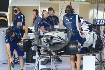 World © Octane Photographic Ltd. Williams Martini Racing, Williams Mercedes FW38 under build Thursday 24th November 2016, F1 Abu Dhabi GP - Pitlane, Yas Marina circuit, Abu Dhabi. Digital Ref :