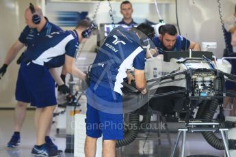 World © Octane Photographic Ltd. Williams Martini Racing, Williams Mercedes FW38 under build Thursday 24th November 2016, F1 Abu Dhabi GP - Pitlane, Yas Marina circuit, Abu Dhabi. Digital Ref :