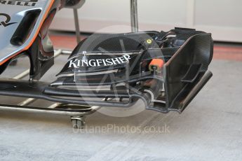 World © Octane Photographic Ltd. Sahara Force India VJM09 - front wings before the removal of Kingfisher logos. Thursday 24th November 2016, F1 Abu Dhabi GP - Pitlane, Yas Marina circuit, Abu Dhabi. Digital Ref :