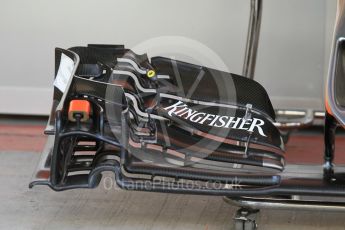 World © Octane Photographic Ltd. Sahara Force India VJM09 - front wings before the removal of Kingfisher logos. Thursday 24th November 2016, F1 Abu Dhabi GP - Pitlane, Yas Marina circuit, Abu Dhabi. Digital Ref :