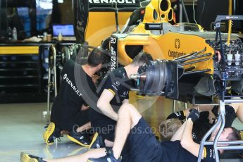 World © Octane Photographic Ltd. Renault Sport F1 Team RS16 - under build. Thursday 24th November 2016, F1 Abu Dhabi GP - Pitlane, Yas Marina circuit, Abu Dhabi. Digital Ref :