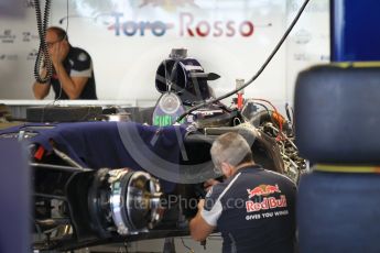 World © Octane Photographic Ltd. Scuderia Toro Rosso STR11 – under build. Thursday 24th November 2016, F1 Abu Dhabi GP - Pitlane, Yas Marina circuit, Abu Dhabi. Digital Ref :