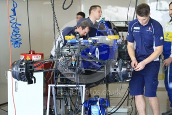 World © Octane Photographic Ltd. Sauber F1 Team C35 – Marcus Ericsson - under build. Thursday 24th November 2016, F1 Abu Dhabi GP - Pitlane, Yas Marina circuit, Abu Dhabi. Digital Ref :