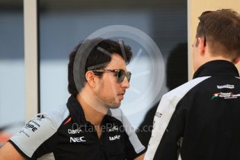 World © Octane Photographic Ltd. Sahara Force India VJM09 - Sergio Perez. Thursday 24th November 2016, F1 Abu Dhabi GP - Paddock, Yas Marina circuit, Abu Dhabi. Digital Ref :