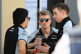 World © Octane Photographic Ltd. Sahara Force India VJM09 - Sergio Perez and Nico Hulkenberg. Thursday 24th November 2016, F1 Abu Dhabi GP - Paddock, Yas Marina circuit, Abu Dhabi. Digital Ref :