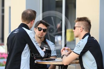 World © Octane Photographic Ltd. Sahara Force India VJM09 - Sergio Perez and Nico Hulkenberg. Thursday 24th November 2016, F1 Abu Dhabi GP - Paddock, Yas Marina circuit, Abu Dhabi. Digital Ref :