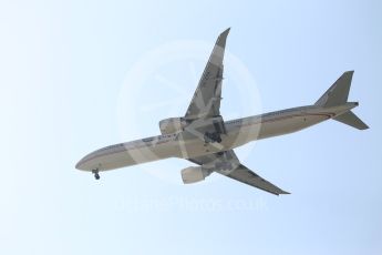 World © Octane Photographic Ltd. Etihad airliner overflying the paddock. Thursday 24th November 2016, F1 Abu Dhabi GP - Paddock, Yas Marina circuit, Abu Dhabi. Digital Ref :