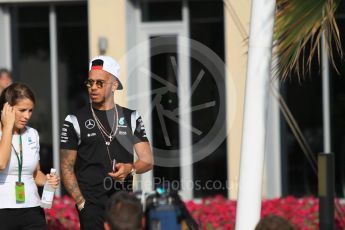 World © Octane Photographic Ltd. F1 Singapore GP paddock prior to the FIA Driver Press Conference part2, Yas Marina circuit, Abu Dhabi. Thursday 24th November 2016. Mercedes AMG Petronas – Lewis Hamilton. Digital Ref :