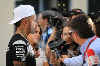 World © Octane Photographic Ltd. F1 Singapore GP paddock prior to the FIA Driver Press Conference part2, Yas Marina circuit, Abu Dhabi. Thursday 24th November 2016. Mercedes AMG Petronas – Lewis Hamilton. Digital Ref :