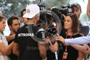 World © Octane Photographic Ltd. F1 Singapore GP paddock prior to the FIA Driver Press Conference part2, Yas Marina circuit, Abu Dhabi. Thursday 24th November 2016. Mercedes AMG Petronas – Lewis Hamilton. Digital Ref :