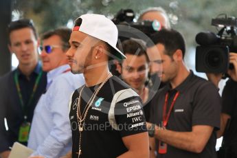 World © Octane Photographic Ltd. F1 Singapore GP paddock prior to the FIA Driver Press Conference part2, Yas Marina circuit, Abu Dhabi. Thursday 24th November 2016. Mercedes AMG Petronas – Lewis Hamilton. Digital Ref :