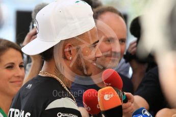 World © Octane Photographic Ltd. F1 Singapore GP paddock prior to the FIA Driver Press Conference part2, Yas Marina circuit, Abu Dhabi. Thursday 24th November 2016. Mercedes AMG Petronas – Lewis Hamilton. Digital Ref :