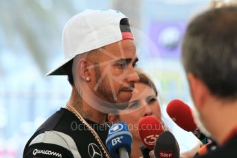 World © Octane Photographic Ltd. F1 Singapore GP paddock prior to the FIA Driver Press Conference part2, Yas Marina circuit, Abu Dhabi. Thursday 24th November 2016. Mercedes AMG Petronas – Lewis Hamilton. Digital Ref :